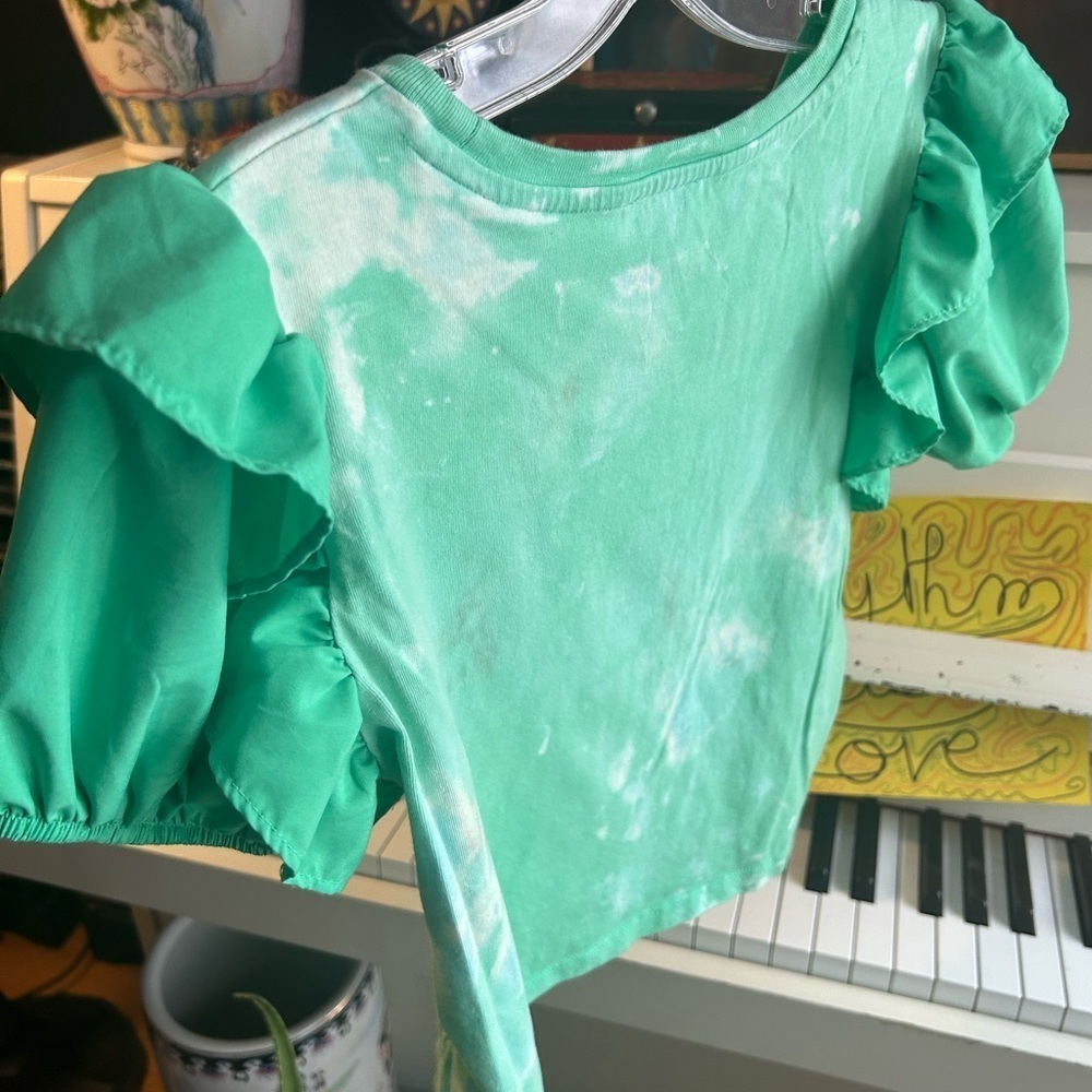 Industry Y2K Fairy Grunge Boho Tie Dye Cropped Top Frilly Sleeve - Picture 4 of 16